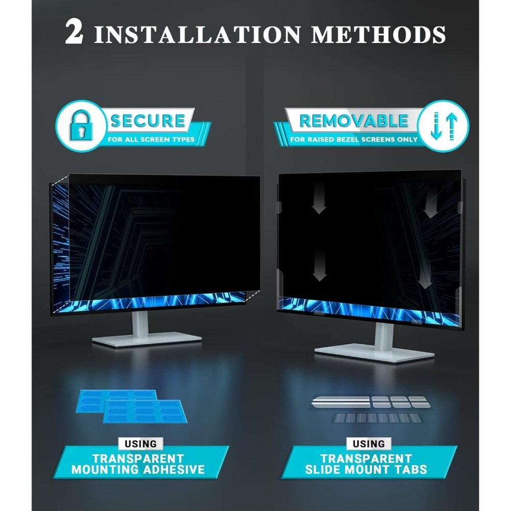 [2-Pack] 24" Computer Privacy Screen Filter for 16:9 Widescreen Removable - Picture 3 of 10
